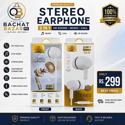 2 in 1 Stereo Handfree – High Quality