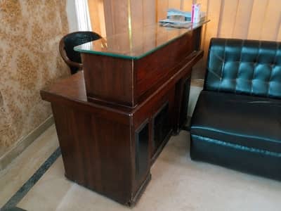 Wooden Reception Counter with Glass Top – Office Front Desk