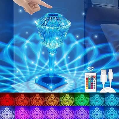 16 Color RGB Diamond Rechargeable Remote Control Crystal Table Lamp
