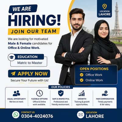 we hiring male female for office and anline work