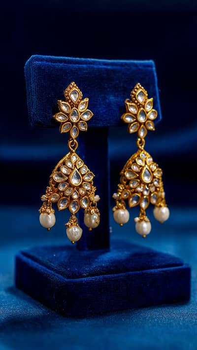 Premium 6 Leaves Gold Plated Kundan Earrings - DM for Price