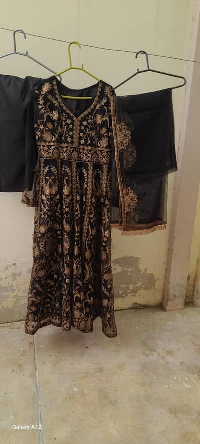 Premium Black 3 Piece Suit with Heavy Golden Embroidery
