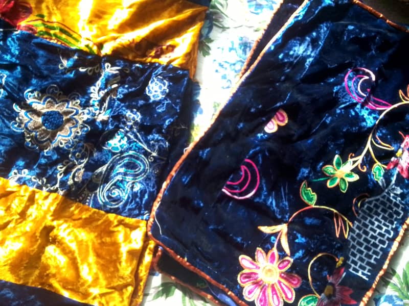 Straight & 2 Round Pillow Covers (Royal Blue & Gold Embroidery) 0