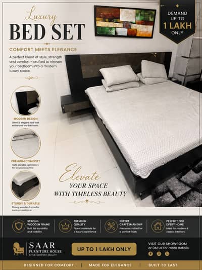 Modern King Size Bed Set with Attached Side Tables–Excellent Condition