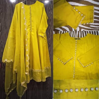 Anarkali Frock (15 Kali) Gotakinari lace, potli buttons Organza Dupata