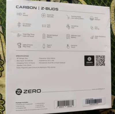 Zero Carbon Z-Buds - Quad Mic ENC - 40 Hours Playtime  365Days Warra