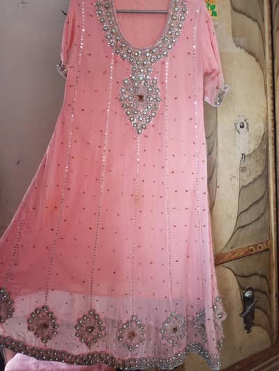 Peach Pink Heavy Stone Work Maxi with Dupatta - Used