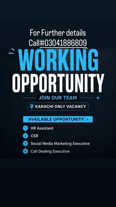 Job vacancy for Karachi applicant recomended