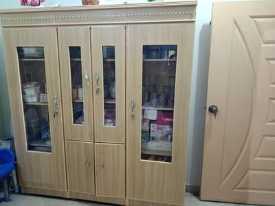 Full Wooden Bedroom Set (Bed + Side Tables + Almari with Mirror)