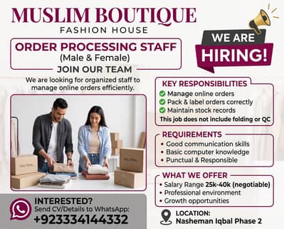 Order processing Job - Salary 25k-45k - Experienced Person