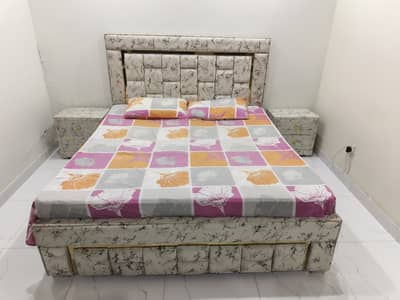 King Size Wooden Bed with Side Tables and Mattress