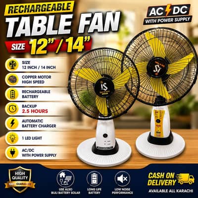 Charging Fan DC Fan Table Fan Rechargeable Fans AC DC Fan 12 Volt fan