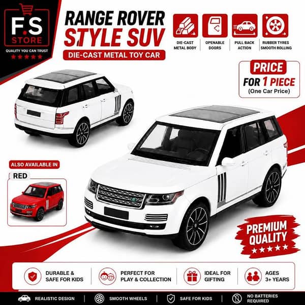 Die-Cast Metal Range Rover Style SUV Toy Car | Opening Doors | Pull Back Action | Panoramic Sunroof | Rubber Tyres | Realistic Model | Kids Toy Gift | Collectible Vehicle | 1:43 Scale