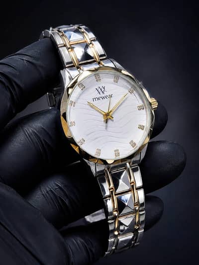 Original Mewear Watch – Silver/Gold Steel Strap with Diamante Markers