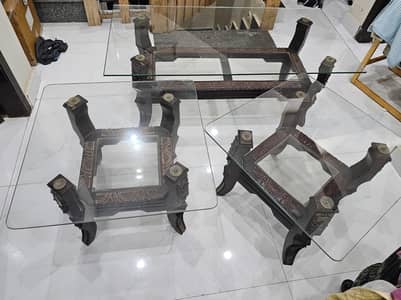 glass top center table with 2 side. tables