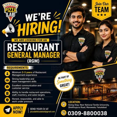 Male Staff Required Restaurant Manager Job in Faisalabad