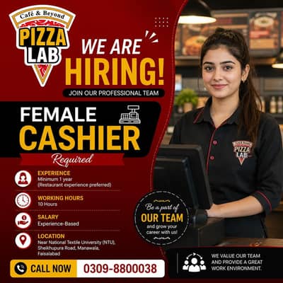 Female Cashier job in Faisalabad /Restaurant cashier Required/female s