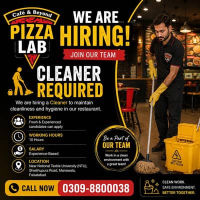 Cleaner job in Faisalabad/Restaurant cleaner Required /Male staff