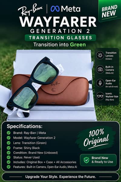 Ray-Ban Meta Wayfarer Gen 2 | Shiny Black | Green Transition Lenses