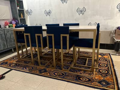 6 seater | luxury modern dinning table set Marble Top + Velvet chair