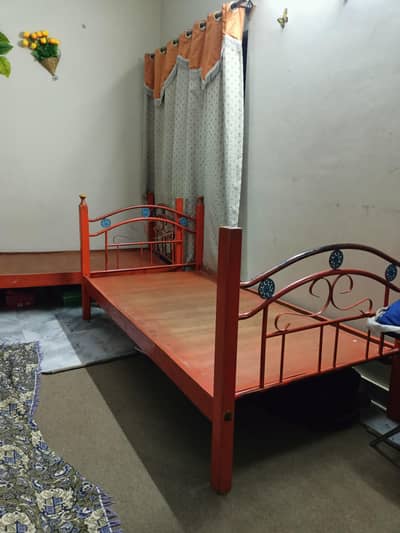 2 single Wooden Steel beds