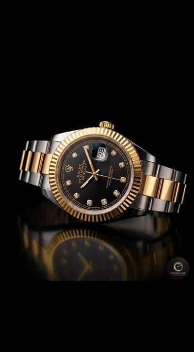 Two-Tone Rolex Datejust Style Watch (Dark Dial & Fluted Bezel)