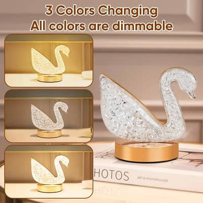 Crystal Swan LED Night Lamp - Touch & USB Rechargeable