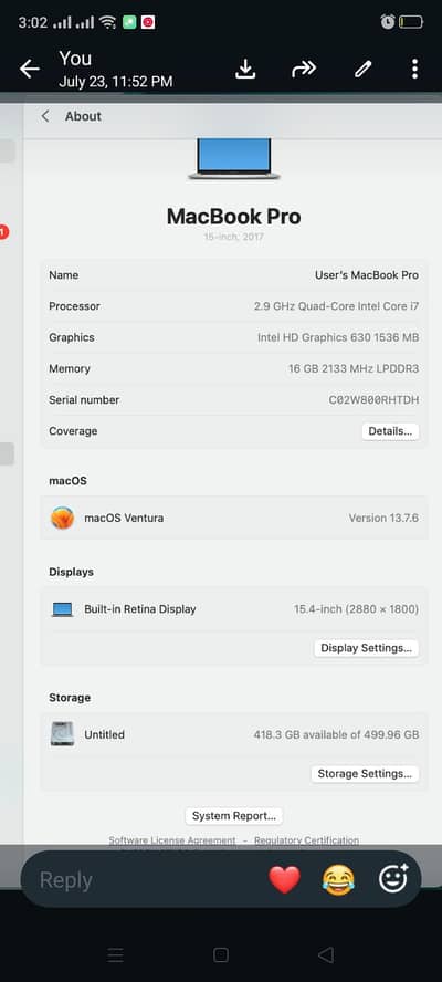 MacBook pro 2017. . 15 inch- 10 by 10