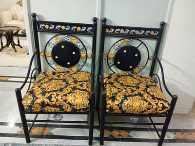 Wrought Iron 3 Seater Sofa Set with 2 Chairs - Black & Golden
