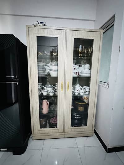 Wooden Crockery Cabinet / Divider with Glass Doors