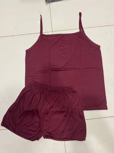 Maroon Cami Set Cotton Jersey Free Size for Women