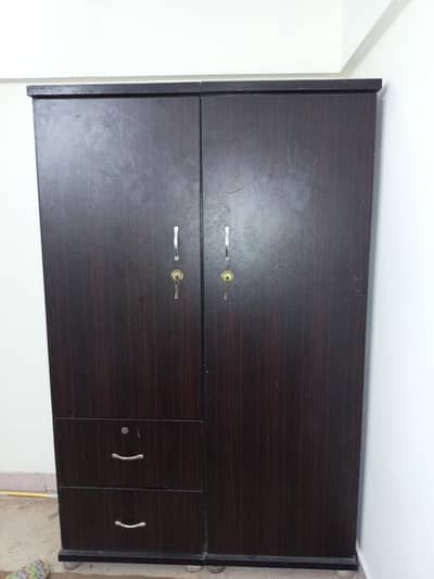 Spacious 2-Door Dark Wooden Wardrobe / Almirah with Drawers & Locks