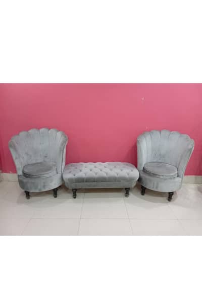 Sofa -set--grey- valvet  royal look tofted beanch