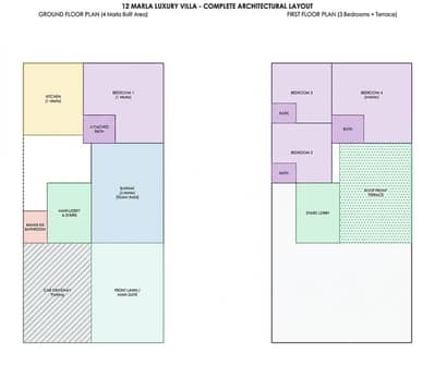 12 Marla Modern House Map & 3D Design