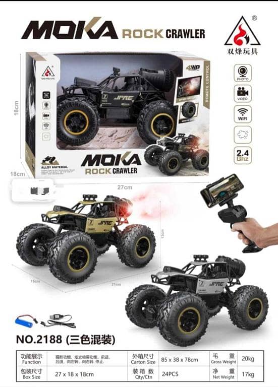 MOKA 4WD Remote Control Rock Crawler Toy with Water Spray & Camera Function
