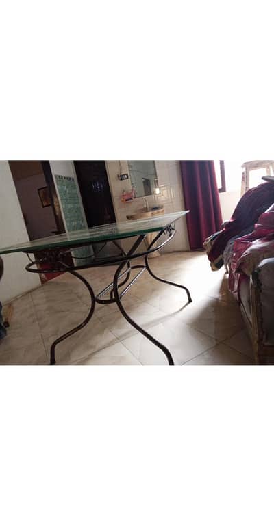 Iron Glass Dining Table with 6 Chairs