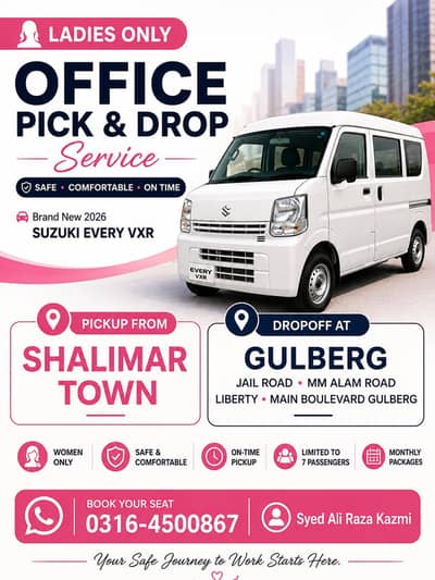 Office Pick & Drop service for Ladies only (Lahore)