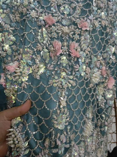 Luxury Aqua Blue Hand-Embellished Net