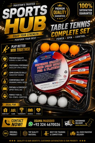 Table Tennis Set 4 Player Complete Kit | Premium Ping Pong Rackets