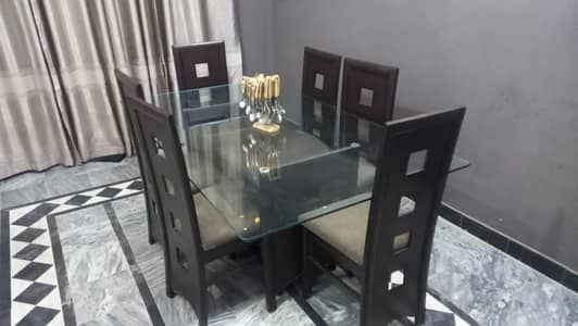 6 Chair Dining Table (Wooden) Glass Top