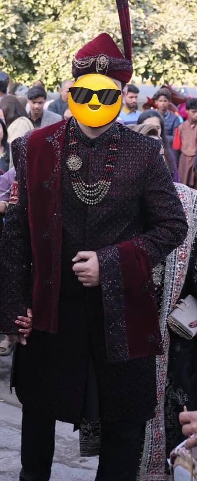 Maroon black sherwani