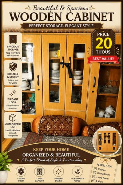 wooden storage cabinet /glass door crockery cabinet /excellent conditi