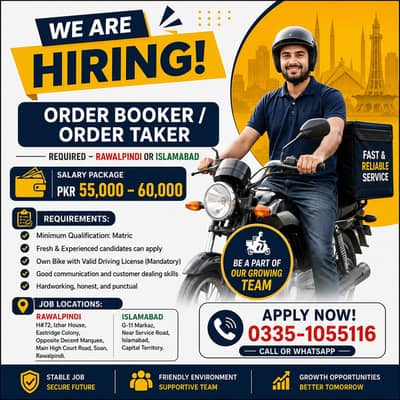 ORDER BOOKER/ORDER TAKER URGENT REQUIRED /RWP/ISB
