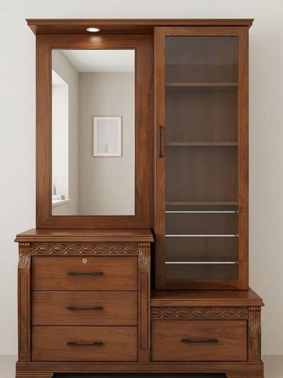 Wooden Dressing Table - 4 Drawers, Mirror & Bangles Showcase