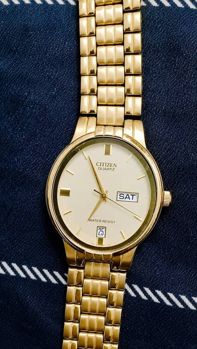Original Citizen Quartz Gold Watch | Vintage | Arabic & English Day