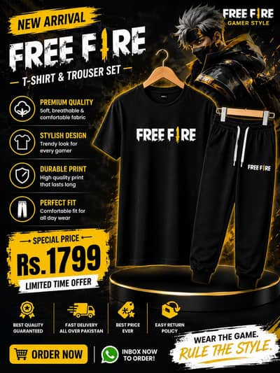 premium cotton printed track suit black free fire