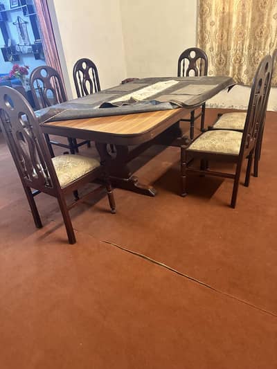Wooden Dining Table with 6 Chairs