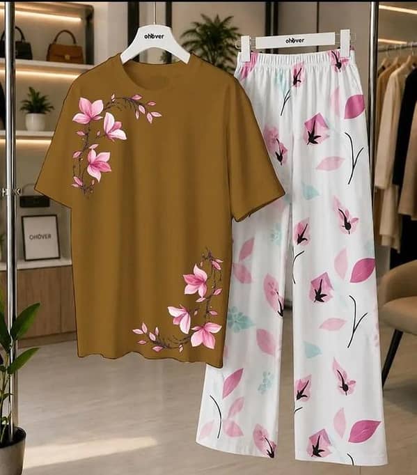 2 Pcs Women's Stitched Cotton Jersey Printed Night Suit