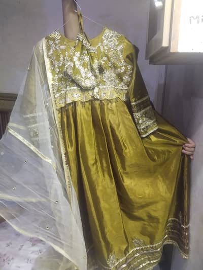 Kattan silk frock for girl with net dupata