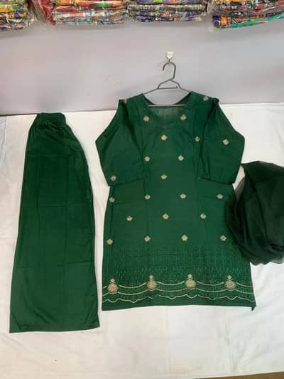 Green Embroidered 3-Piece Cotton Lawn Suit for Women